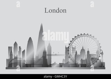 London city skyline silhouette en niveaux de gris Illustration de Vecteur