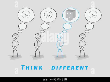 Pensez différemment, 2D vs 3D Illustration de Vecteur