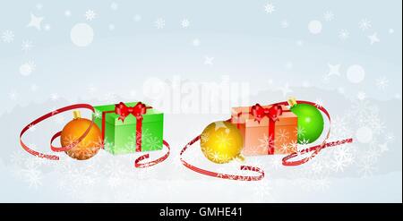 Carte de Noël avec des boules et rubans Illustration de Vecteur