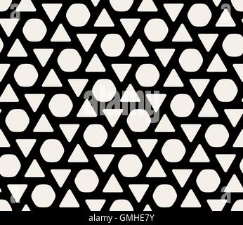 Seamless Vector Black & White Triangles arrondis et motif cercles hexagonaux Illustration de Vecteur