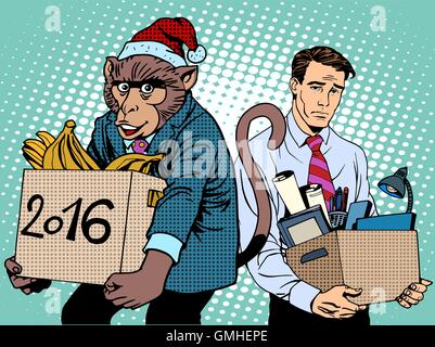 Père Noël et Nouvel an 2016 singe tristes Illustration de Vecteur