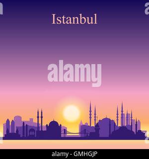 Istanbul city skyline silhouette sur fond coucher de soleil Illustration de Vecteur