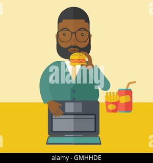 Man eating hamburger. Illustration de Vecteur