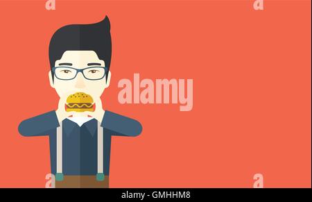 Man eating hamburger. Illustration de Vecteur