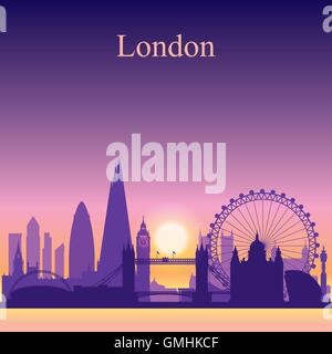 London city skyline silhouette sur fond coucher de soleil Illustration de Vecteur