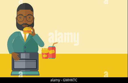 Man eating hamburger. Illustration de Vecteur