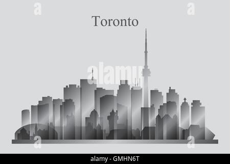 Toronto city skyline silhouette en niveaux de gris Illustration de Vecteur