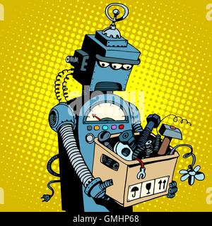 Sad robot retro laisse travailler Illustration de Vecteur