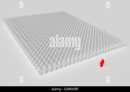 Un homme rouge en face d'une escouade de gens ordinaire Banque D'Images