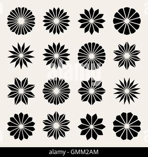Ensemble de seize Vector Noir & Blanc pétale de fleur Star Shape Design Elements Illustration de Vecteur