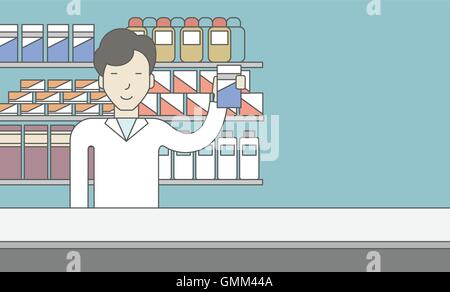 Happy asian votre pharmacien. Illustration de Vecteur