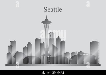 Seattle City skyline silhouette en niveaux de gris Illustration de Vecteur