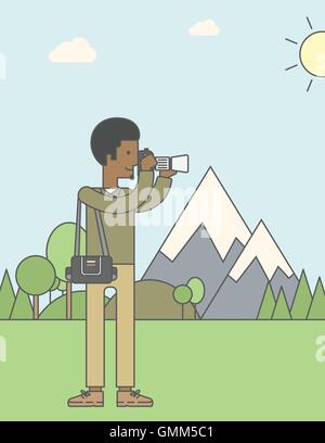 Photo photographe dans les montagnes Illustration de Vecteur