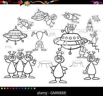 Livre de coloriage dessin animé des étrangers Illustration de Vecteur