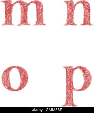 Croquis rouge font set - minuscules m, n, o, p Illustration de Vecteur