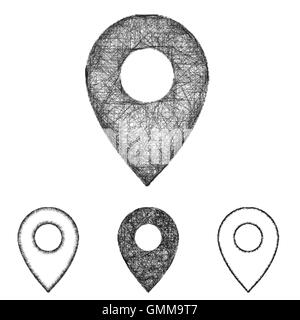 L'emplacement, la broche icon set - croquis d'art en ligne Illustration de Vecteur