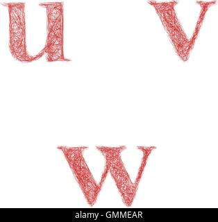 Croquis rouge font set - minuscules u, v, w Illustration de Vecteur