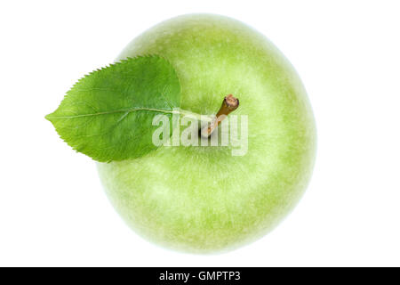 Pomme fruit vert Vue de dessus isolé sur fond blanc Banque D'Images