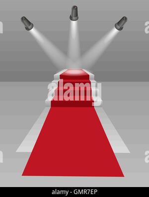 Escaliers avec tapis rouge et trois lumières Illustration de Vecteur