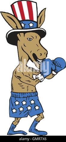 Âne démocrate Boxer Mascot Cartoon Illustration de Vecteur