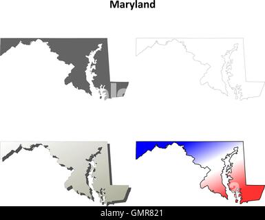 Le Maryland carte contour défini Illustration de Vecteur