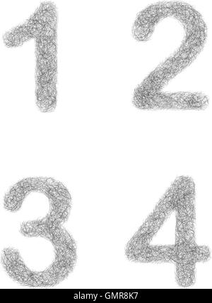 Furry croquis font set - numéros 1, 2, 3, 4 Illustration de Vecteur