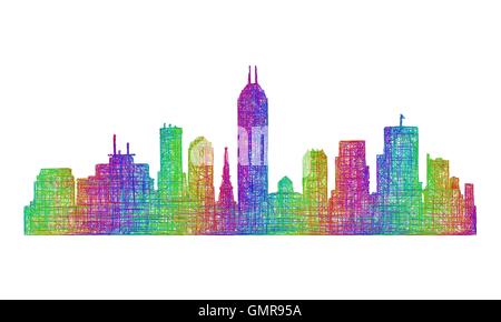 Indianapolis skyline silhouette - art ligne multicolore Illustration de Vecteur