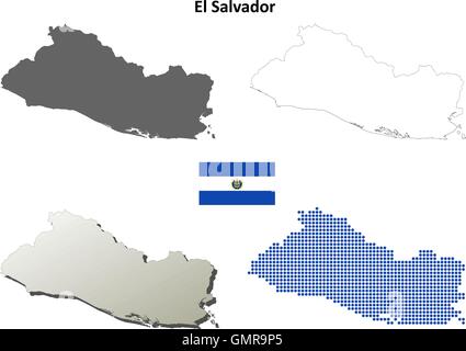 El Salvador carte contour défini Illustration de Vecteur