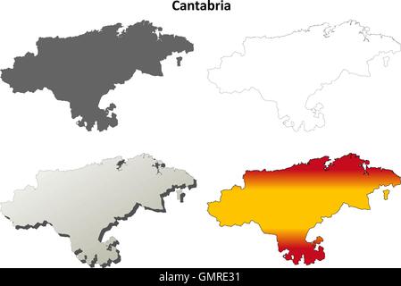 Cantabrie blank aperçu détaillé de l'ensemble de cartes Illustration de Vecteur