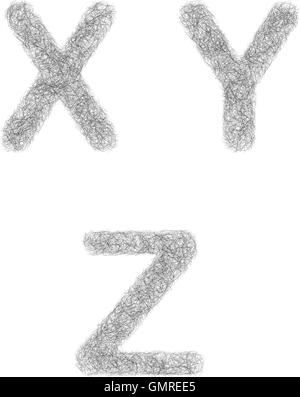 Furry croquis font set - lettres X, Y, Z Illustration de Vecteur