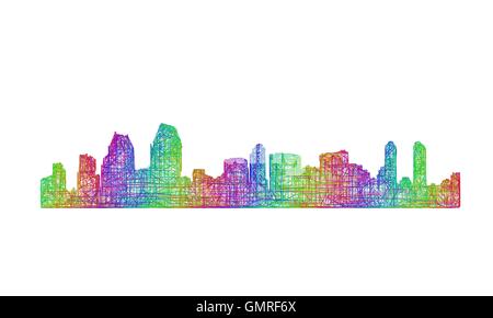 San Diego skyline silhouette - art ligne multicolore Illustration de Vecteur
