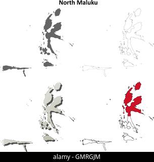 Maluku du nord carte muette set Illustration de Vecteur