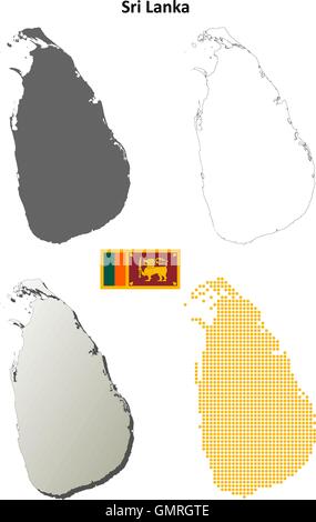 Sri Lanka blank aperçu détaillé de l'ensemble de cartes Illustration de Vecteur