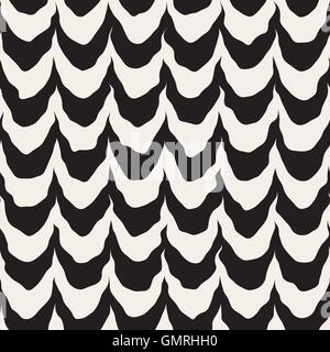 Seamless Vector arrondi noir et blanc peint à la main rugueuse motif de lignes courbes Illustration de Vecteur