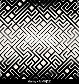 Seamless Vector bandes noires et blanches labyrinthe géométrique ligne motif carré Illustration de Vecteur