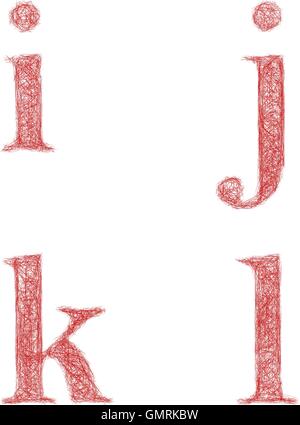 Croquis rouge font set - minuscules i, j, k, l Illustration de Vecteur