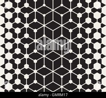 Seamless Vector noir et blanc connecté grille hexagonale modèle de gradient de demi-teinte Illustration de Vecteur