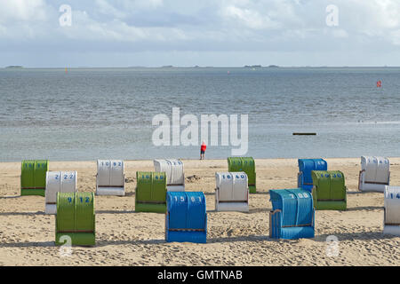 Panier chaises, South beach, Wyk, Foehr, l'île de Frise du Nord, Schleswig-Holstein, Allemagne Banque D'Images