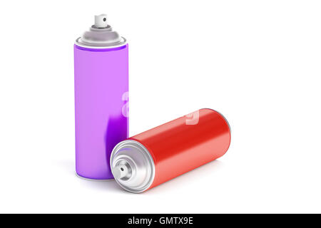 Contenants de peinture aérosol de couleur, rendu 3D isolé sur fond blanc Banque D'Images