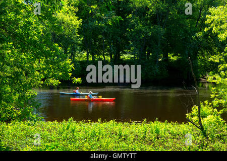 Kayak sur Concord Wild and Scenic River, Minute Man National Historical Park, Massachusetts Banque D'Images