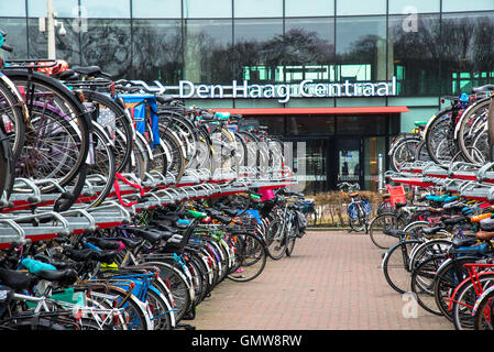 Les vélos stockés à la gare centrale de Den Haag Holland Banque D'Images