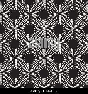 Seamless Vector Art optique Noir et Blanc Ronde Motif cercles de rayons en ZigZag Illustration de Vecteur