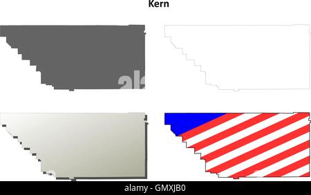 Comté de Kern, en Californie, contours de l'ensemble de cartes Illustration de Vecteur