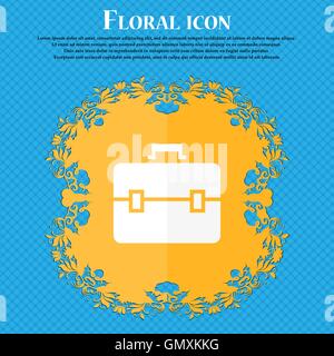 L'icône de valise. Design plat floral sur un fond abstrait bleu avec place pour votre texte. Vector Illustration de Vecteur