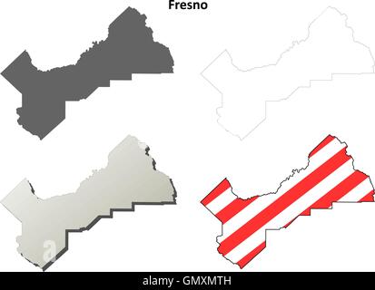 Le comté de Fresno, Californie contour plan set Illustration de Vecteur