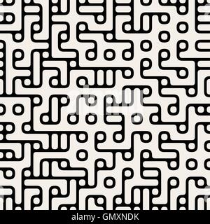 Seamless Vector arrondi noir et blanc Maze cercle irrégulier de blocs et motif de lignes Illustration de Vecteur