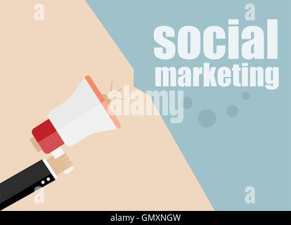 Design plat vector illustration d'affaires. concept de marketing social. Digital marketing business man holding megaphone pour site web Illustration de Vecteur