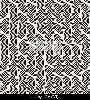 Seamless Vector noir et blanc Lignes rondes Motif rétro irrégulières Illustration de Vecteur