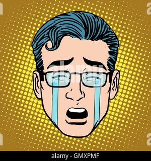 Pleurer de tristesse visage homme Emoji symbole icône Illustration de Vecteur