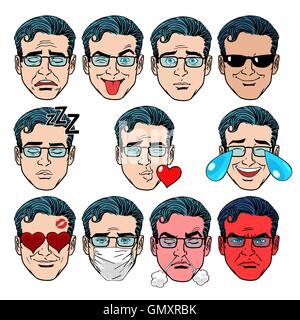 Définir les émotions Emoji hommes Illustration de Vecteur